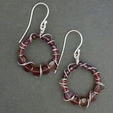 SOLD. Silver & Garnet Wire Work Round Earrings