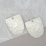 Swirl Patterned Silver Shield Earrings