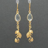 Green Amethyst Leaf Gold Vermeil Earrings