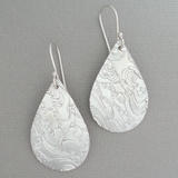 Teardrop Patterned Silver Earrings
