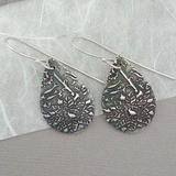 Flower Patinated Teardrop Silver Earrings