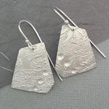 Textured Swirl Dimple Polygon Silver Earrings      