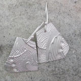 Textured Wave Dimple Polygon Silver Earrings