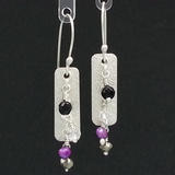 Rectangular Silver Gemstone Dangly Earrings