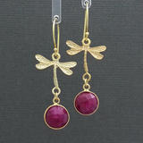 Ruby Dragonfly Gold Vermeil Dangle Earrings
