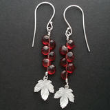 Garnet and Maple Leaf Silver Earrings