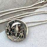 Birdie Under Umbrella Silver Picture Pendant