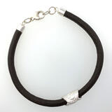 Wood Textured Silver Leather Bracelet 