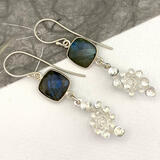 Silver Labradorite Coral Earrings