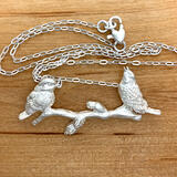 Singing Blue Tit Birds Silver Necklace 