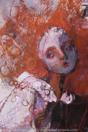 Redhead with white collar, detail.