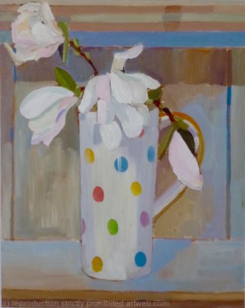 Spotty mug with Magnolia blooms