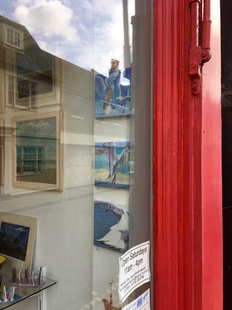 Bodgeners window, seagull paintings