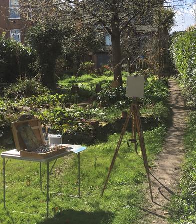 painting tulips in the garden