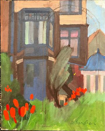 painting tulips in the garden