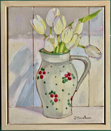 Strehla jug with white tulips