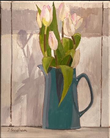 White tulips in a Poole Jug