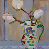 Magnolia flowers in majolica jug