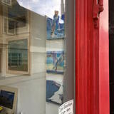 Bodgeners window, seagull paintings