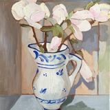 Little blue and white majolica jug with Magnolia buds