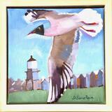 Black Headed Gull flying over the Leading Lights Harwich