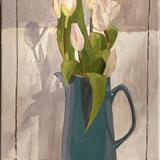 painting white tulips in a Meakin jug