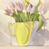 Pale tulips in a 'Melmex' jug