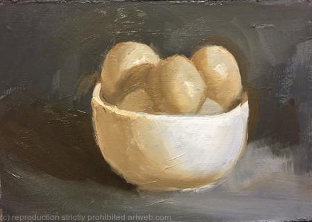 Bowl of eggs in cool light