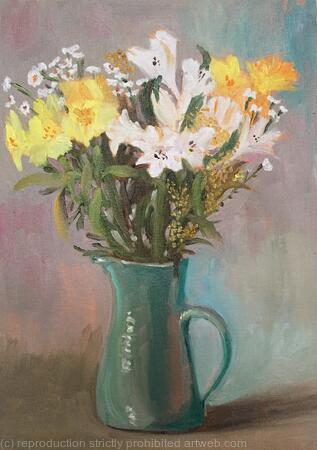 Yellow and white bouquet in a green jut