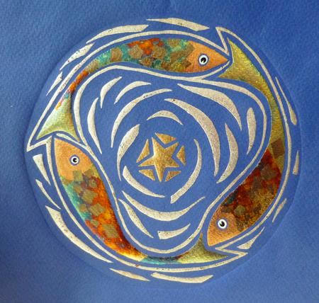 THREE FISHES AND A STAR on Dark Blue
