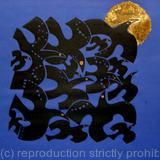 FLYING PAST # 1 WITH GOLD MOON On dark blue