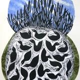 DUCK POND   BULLRUSHES   BLUE SKY